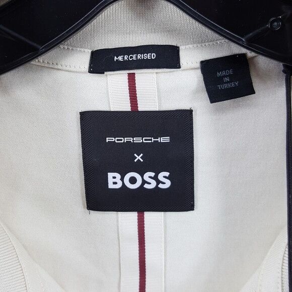 HUGO BOSS X PORSCHE Mens Polo Shirt Large Ivory Mercerised Cotton PARLAY $178 - Picture 2 of 9